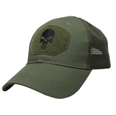 Skull-patterned Sunshade Tactical Mesh Hat with Velcro