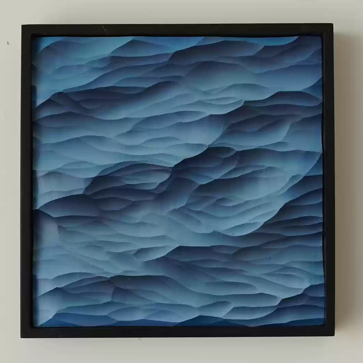 Ocean Scene Wood Carving – Handmade Solid Wood Decor with Black Frame