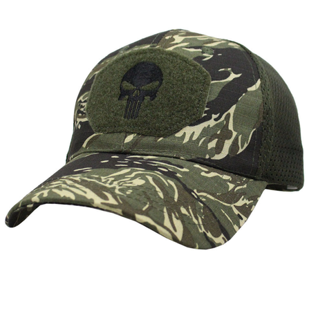 Skull-patterned Sunshade Tactical Mesh Hat with Velcro