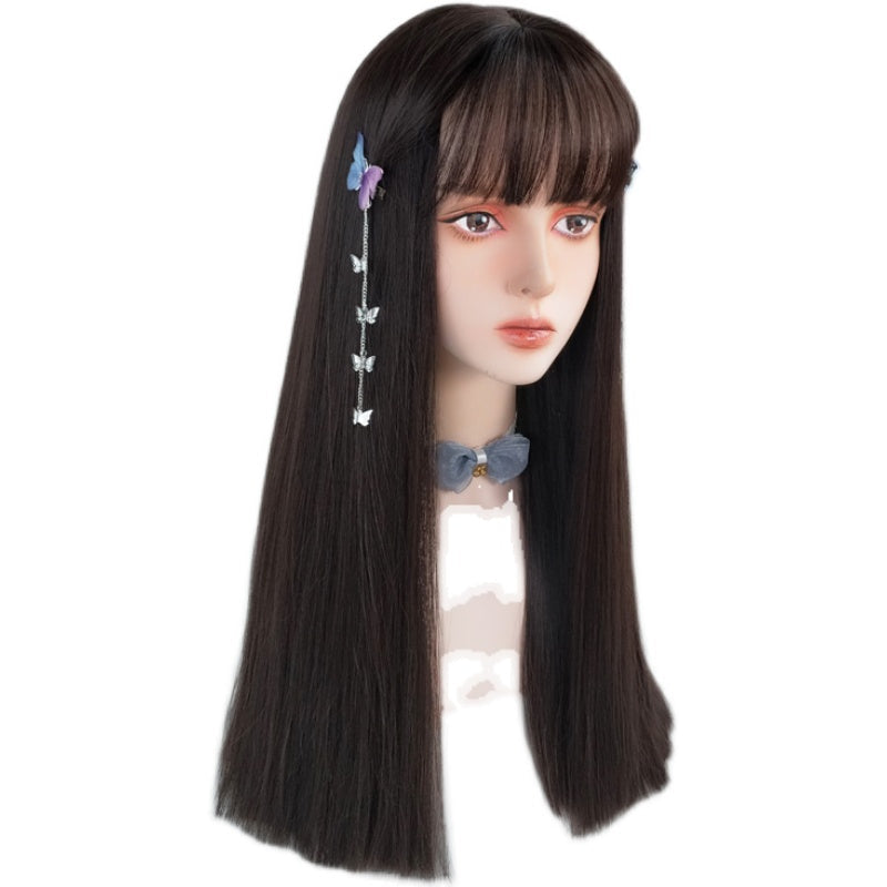 Comic bangs black long straight wig  WS2271