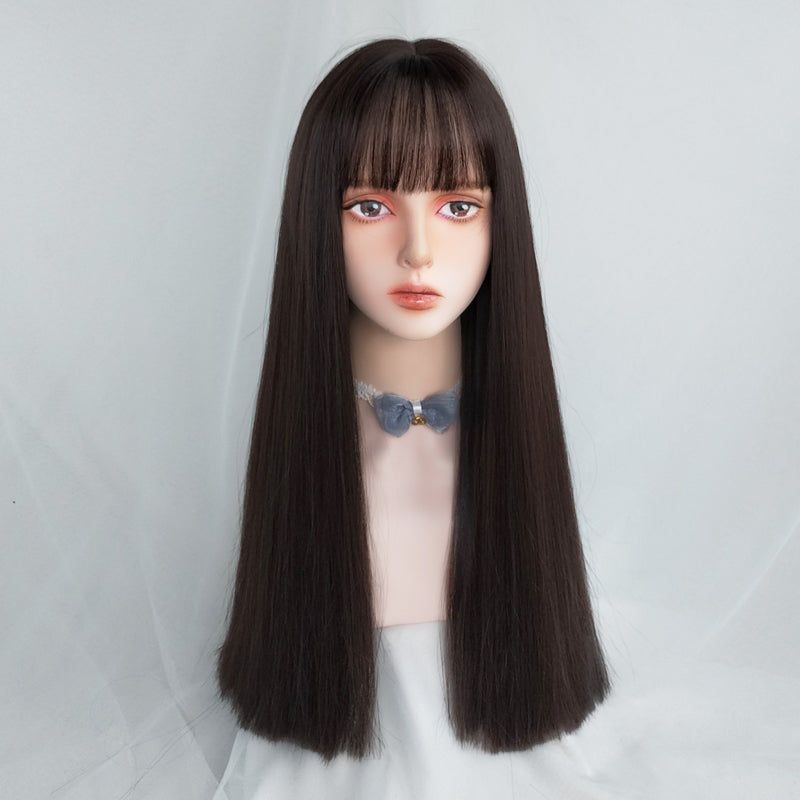 Comic bangs black long straight wig  WS2271