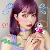 Purple sweet and cute mid-length straight wig WS2193