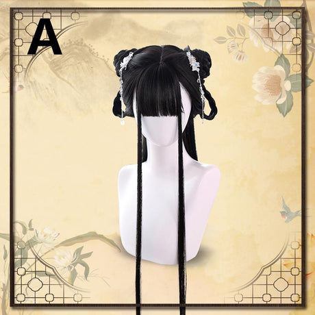 Chinese style black long straight wig WS1297