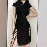 Buttoned cheongsam tie dress SS2618