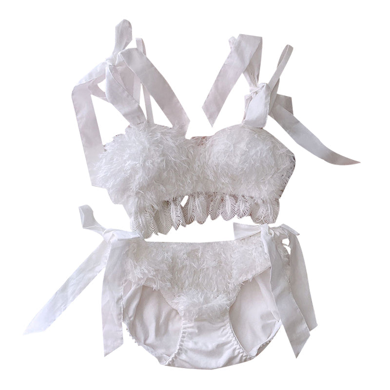 Sweet and sexy white feather bra set SS2474