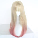 Gold pink gradient long curly hair wig WS1128