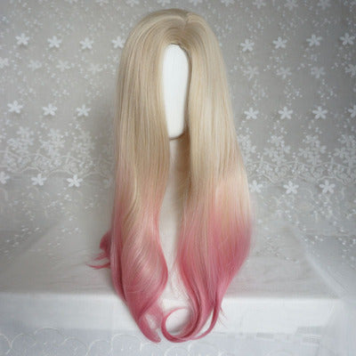 Gold pink gradient long curly hair wig WS1128