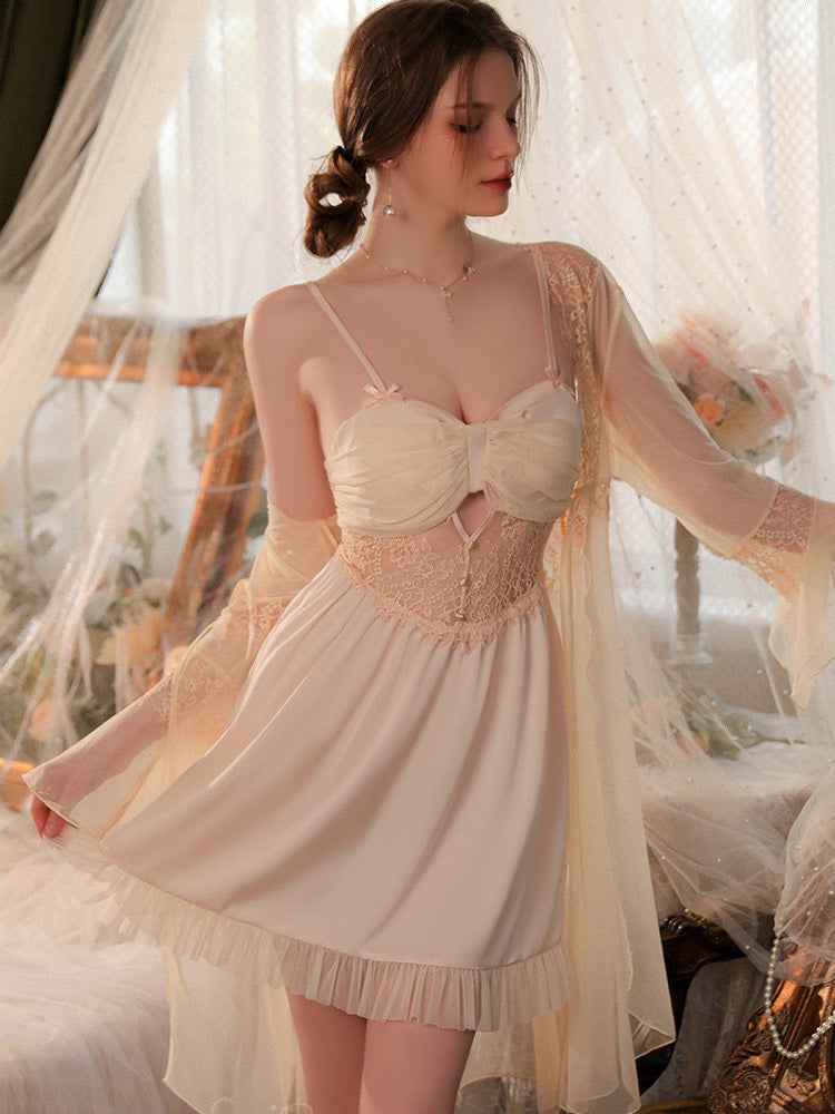 Lace bow strap nightdress set SS3519