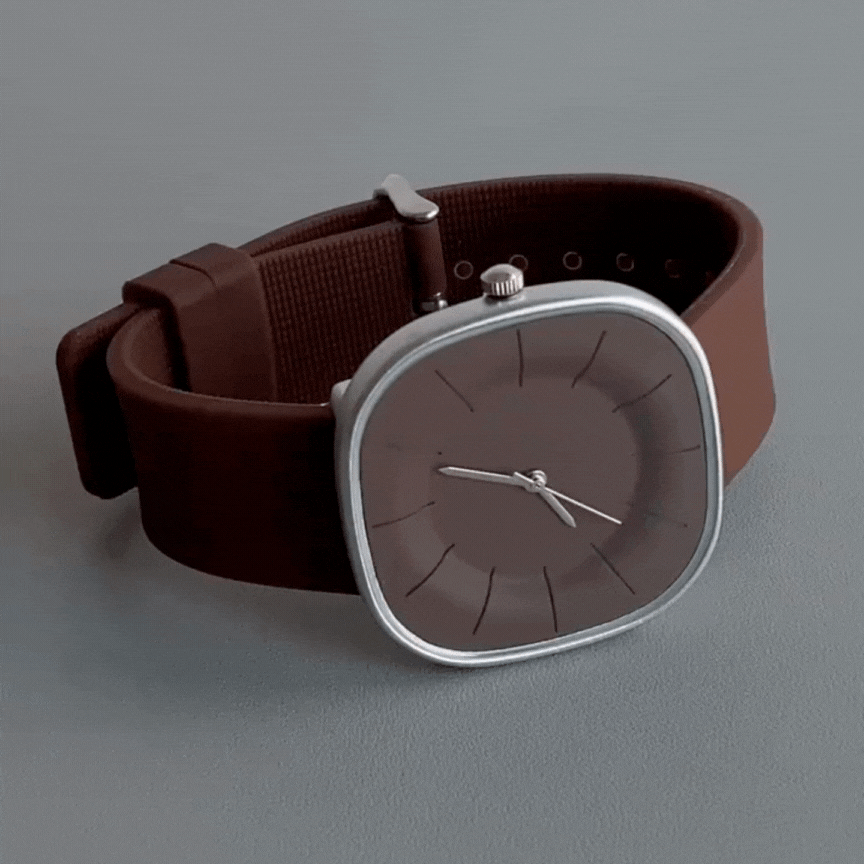 Brown Silicone Strap Men's Quartz Watch – Silver Case & Large Brown Dial