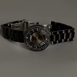 Luxury Black Full-Crystal Rotating Dial Quartz Watch for Men – Steel Bracelet Design
