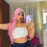 Long straight hair pink wig WS2238