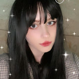 Comic bangs black long straight wig  WS2271