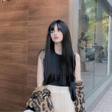 Comic bangs black long straight wig  WS2271